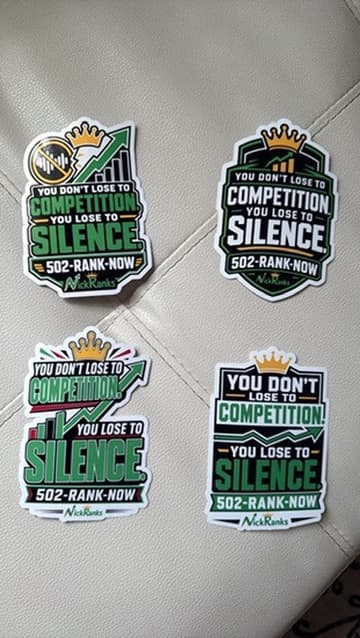 Four green and black NickRanks promotional stickers